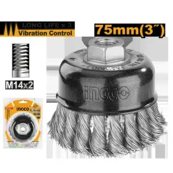 Ingco 75mm Wire Cup Brush WB20755 for Industrial Surface Preparation