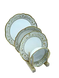 MS MS-04 | Dinner Set 24 pcs White-Gold Porcelain for 6 Persons