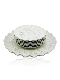 JE7106 JE7106-H28 | Cake Plate Set White Durable Porcelain