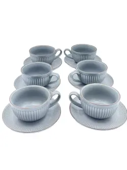 MLD MLD513-23 | Tea-Coffee Cup and Saucer Set Grey Porcelain
