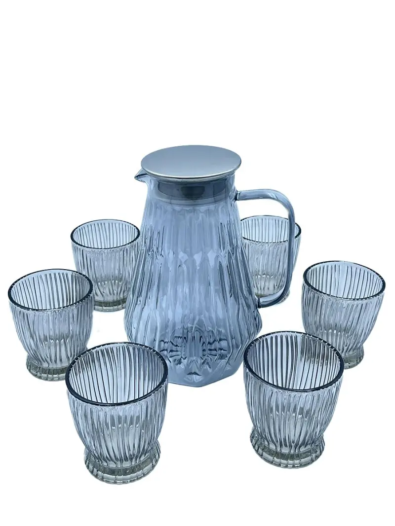 Q5885-7B | Glass Carafe Set 2000ml + 6x280ml Black