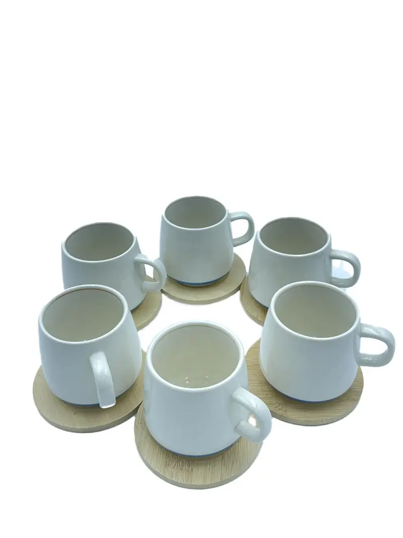 LXP LXP-226 | White Mug Set with Wooden Stand