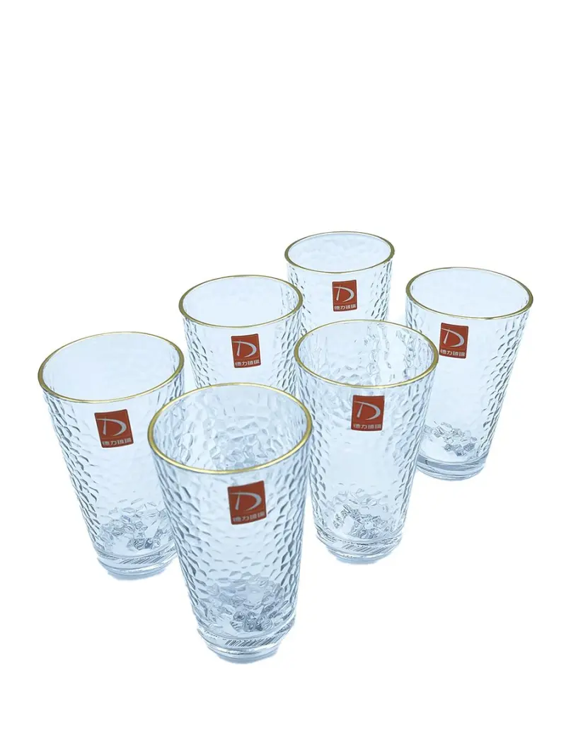 TY TY1640D | High Textured Glass Set Gold Rim 6 pcs