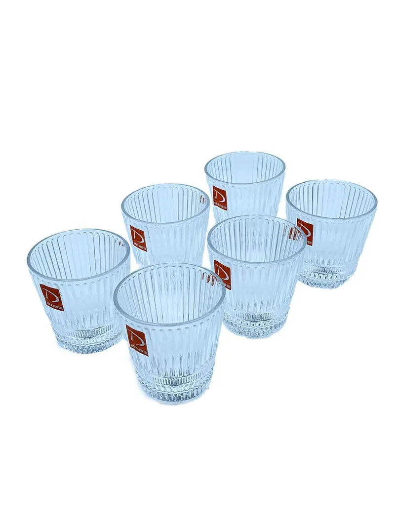 TY TY9003-1BR-W | Low Glass Tumbler Set 6 pcs Striped Transparent