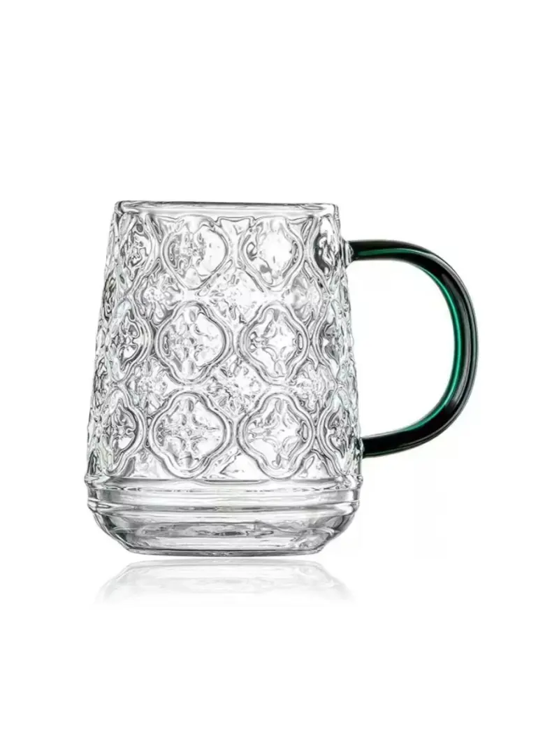 BSU BSU-420 | Glass Mug 420ml Patterned Green Handle