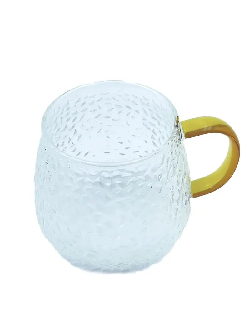 L-06 | Transparent Speckled Mug Glass 360 ml with Gold Handle