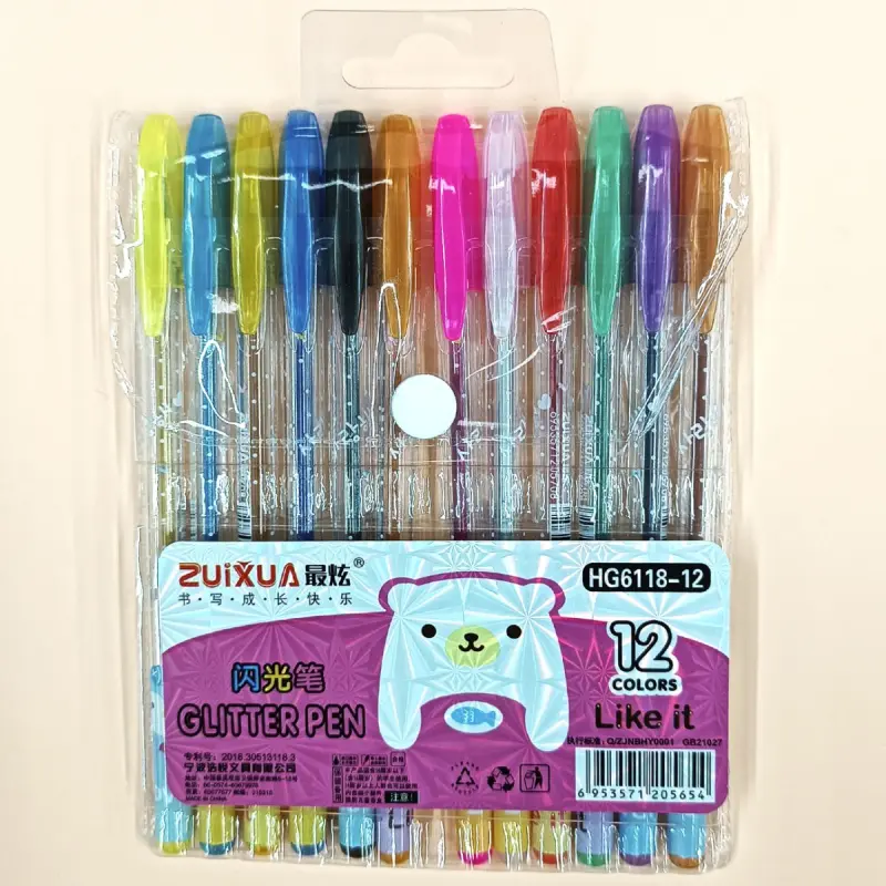 HG6118 BK-00050255 | Gel Ink Pen Set 12 Colors Glitter