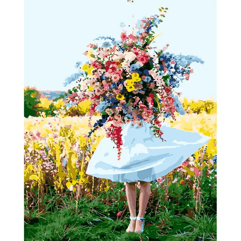 YS44404 BK-00100684 | Paint by Numbers Kit 40x50 cm Girl and Wildflowers