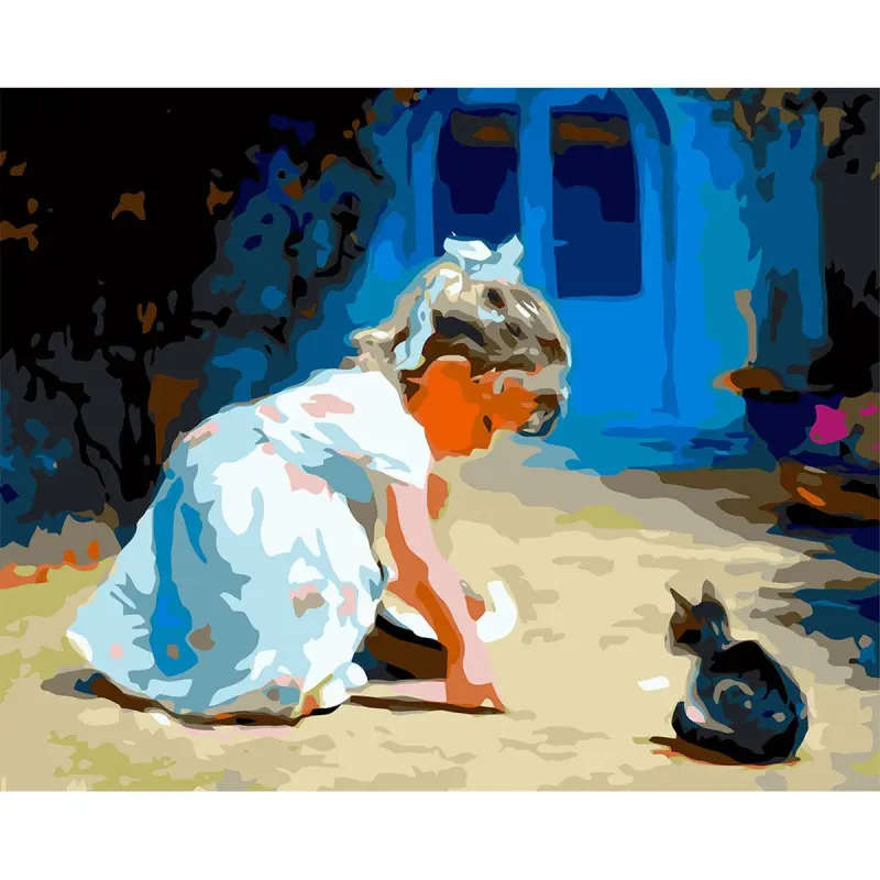 YS46552 BK-00100703 | Number Painting Kit 40x50 cm Girl Teaching Kitten