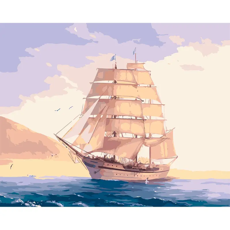 YS44629 BK-00100687 | Paint by Numbers 40x50 cm Ship with White Sails