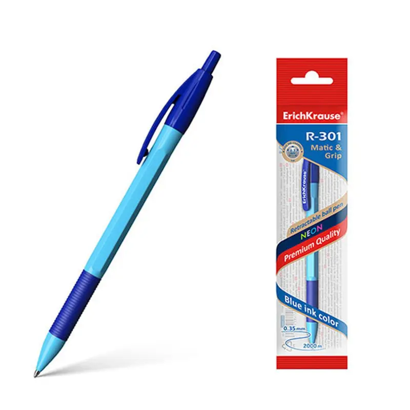 ErichKrause R-301 Neon Matic&Grip | Awtomat şarikli ruçka 0.7 mm gök