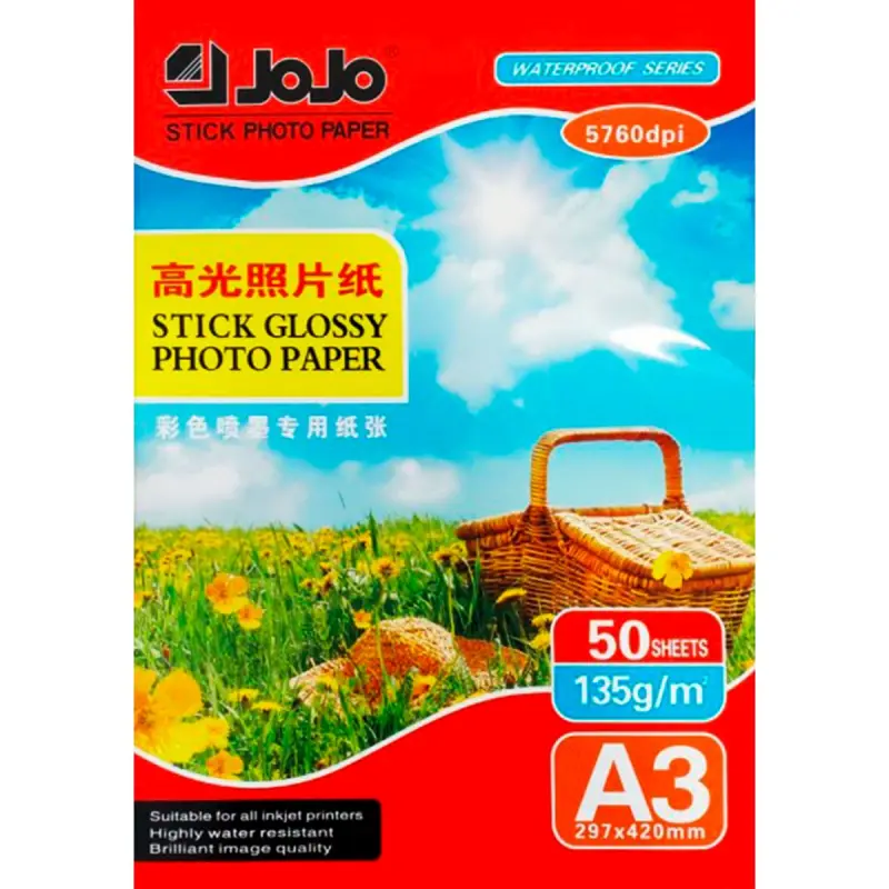 Jojo 95-00004058 | Self-Adhesive Photo Paper A3 135gsm 50 Sheets