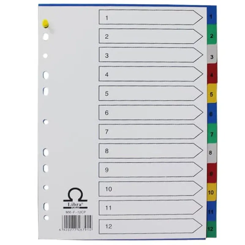 Libra 00-00005569 | Divider 1-12 Color Tabs Durable Cardboard