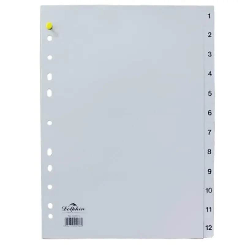 Dolphin 00-00001122 | Index Divider 1-12 A4 Durable Plastic