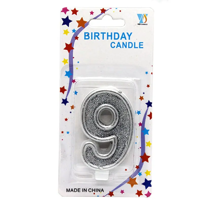 Свечи - цифры в торт BK-00051036 | Number Candle 9 Silver Glitter