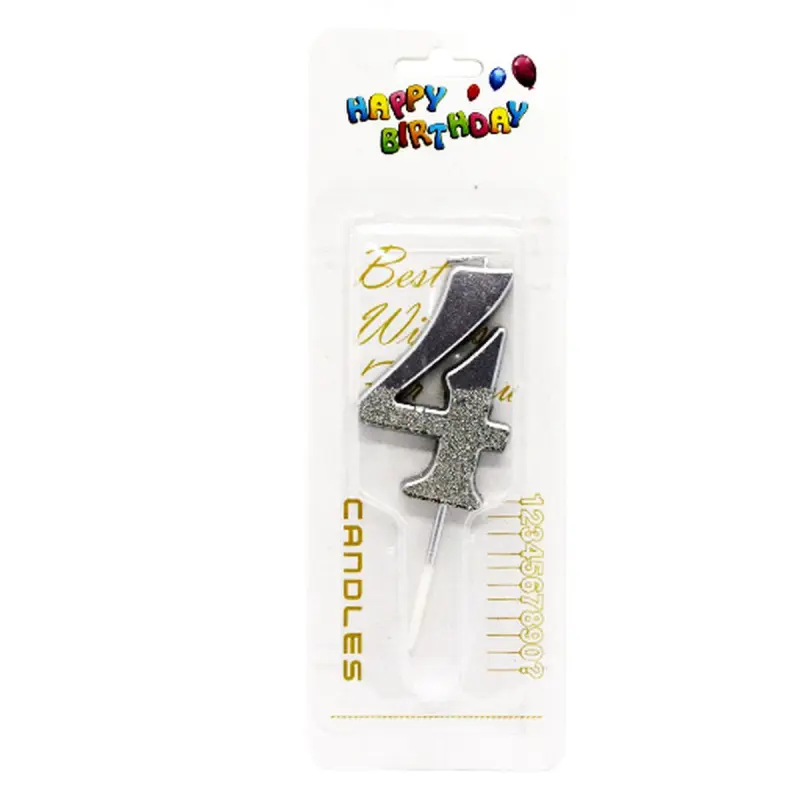 Свечи BK-00050990 | Number Cake Candle 4 Silver Glitter S-670
