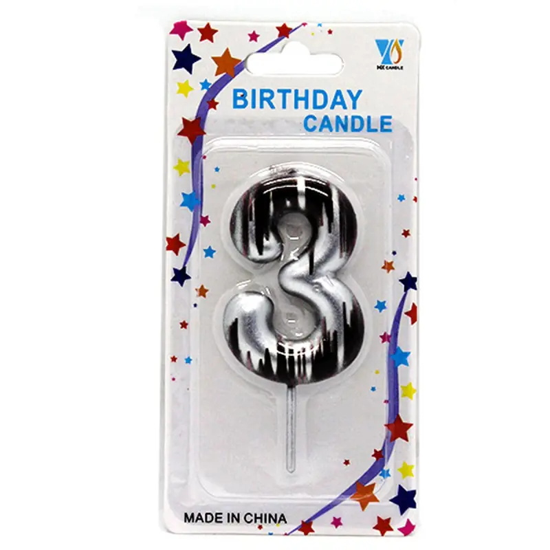 BK BK-00051010 | Number Cake Candle Silver-Black '3'