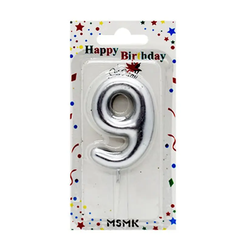 MG-MSMK BK-00054731 | Cake Candle Number 9 Silver Metallic Finish