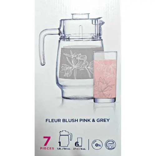 LUMIN X0262 | Drinkware Set 7 pcs Blush Pink-Grey Tempered Glass
