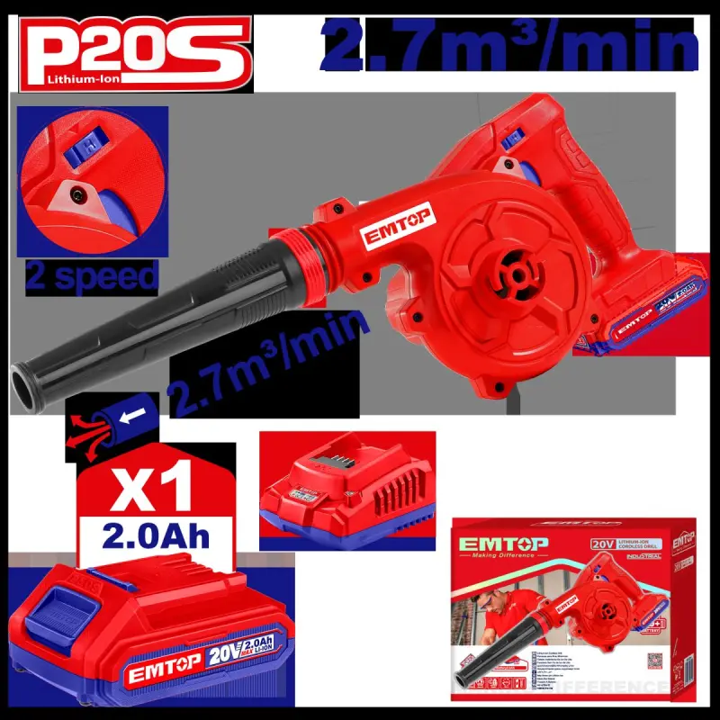 Emtop ELAB200581 | Беспроводная воздуходувка 20В 2,7 м³/мин