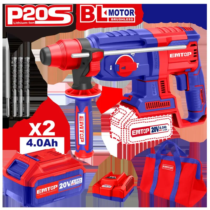 Emtop ELRH202286 | Perforator 26mm 20V 4.0Ah 2 batareýa