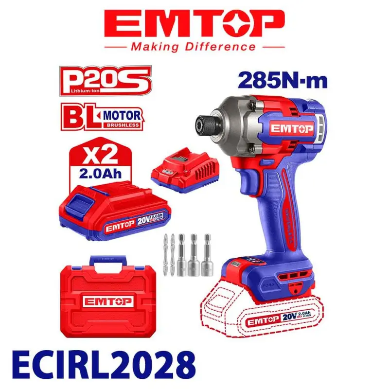 Emtop ECIRL2028 | Boltowyort 20V BL 285Nm 2x2.0Ah