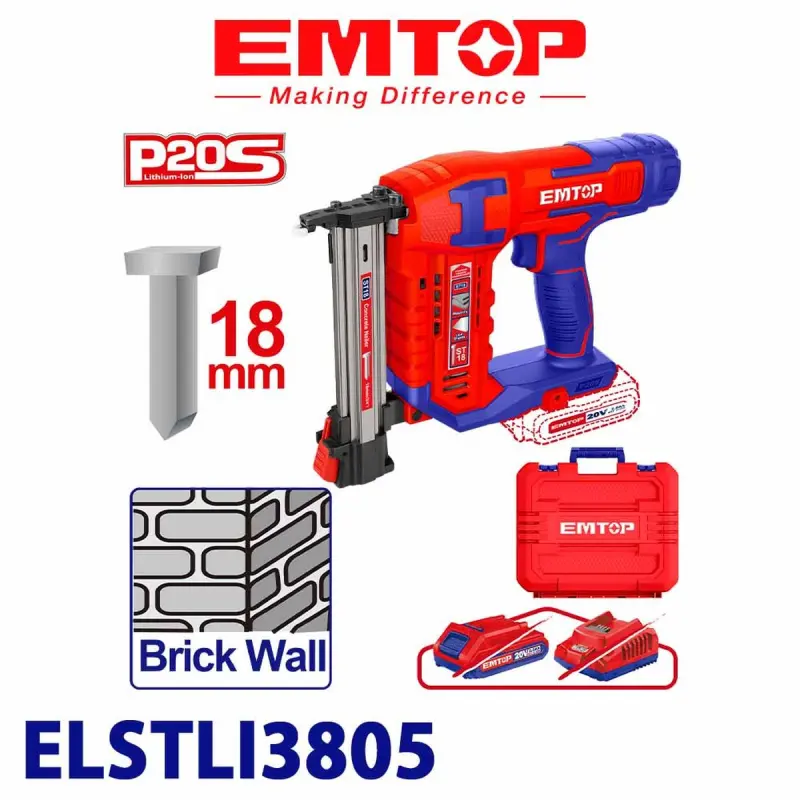 Emtop ELSTLI3805 | Пневмопистолет 18 мм 20 В (без аккумулятора)