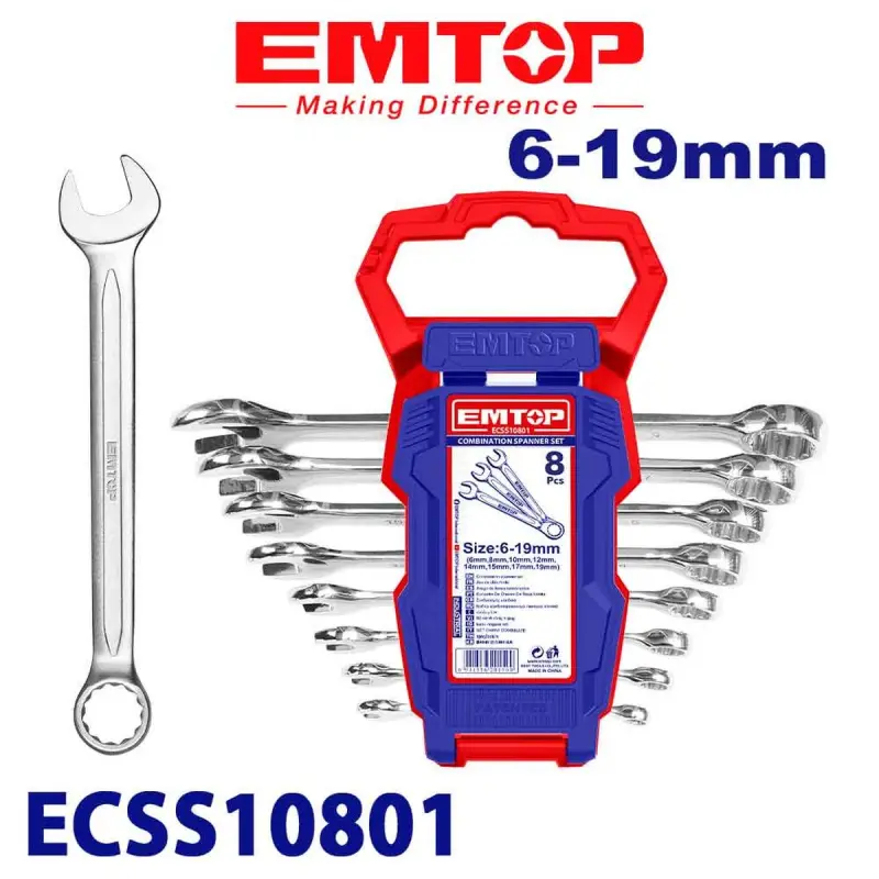 Emtop ECSS10801 | Spanner Set 8 pcs 6–19 mm