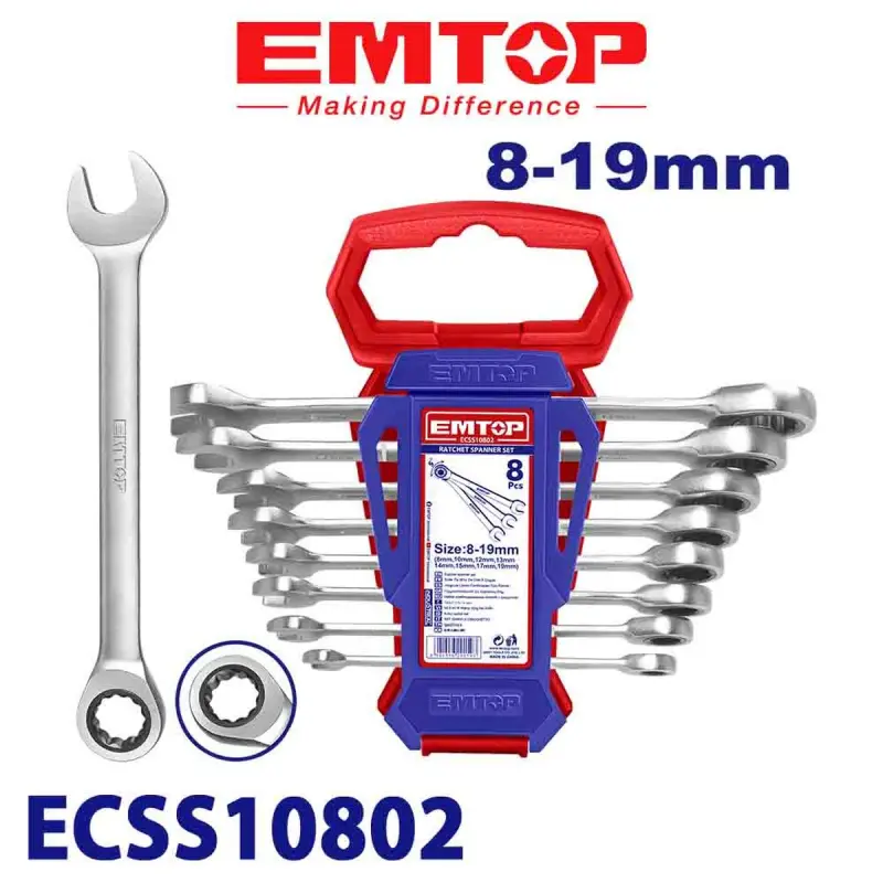 Emtop ECSS10802 | Набор трещоточных ключей 8-19мм 8шт