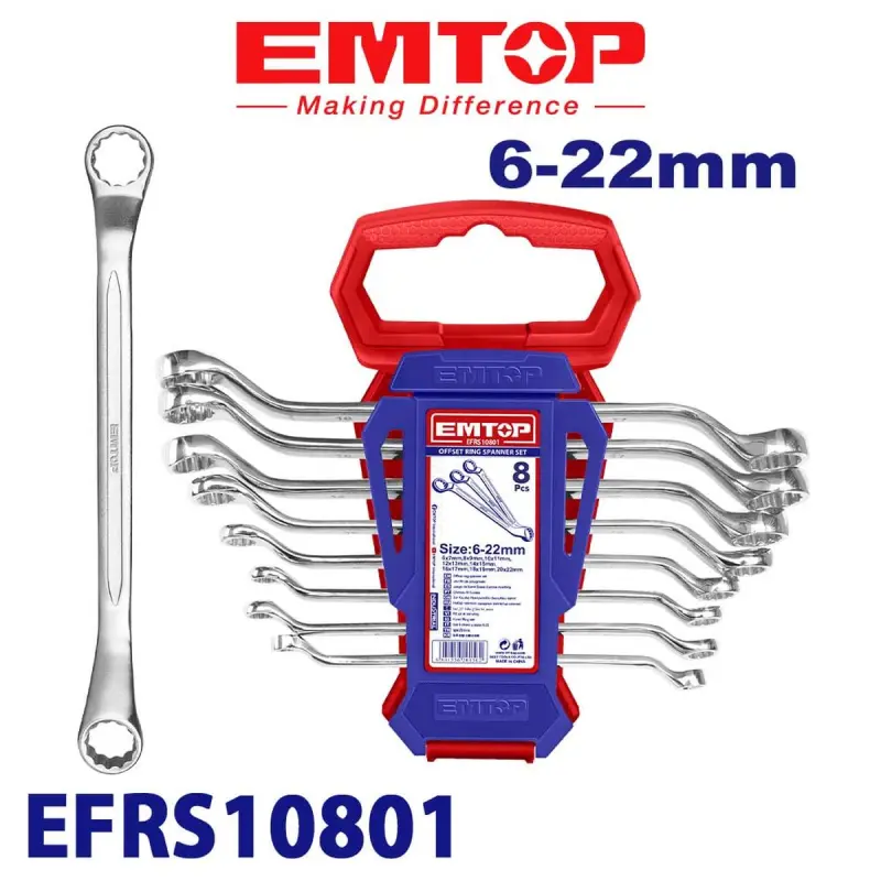 Emtop EFRS10801 | Offset Ring Spanner Set 8pcs 6-22mm