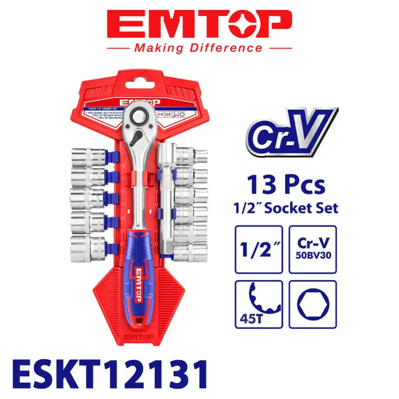 Emtop ESKT12131 | Набор торцевых головок 1/2" 13 шт