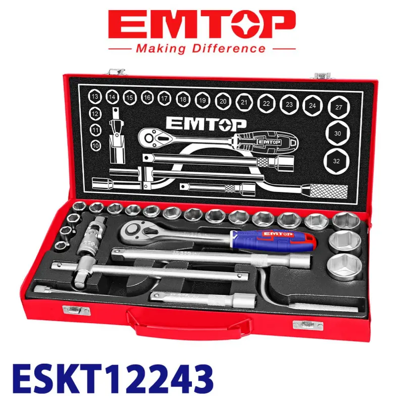 Emtop ESKT12243 | Socket Set 24 pcs Hardened Steel