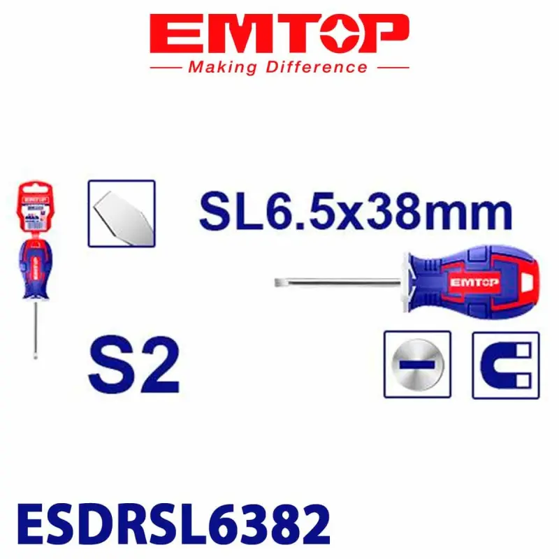 Emtop ESDRSL6382 | Шлицевая отвертка 6,0 мм x 38 мм