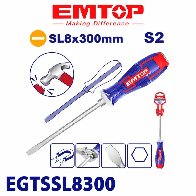 Emtop EGTSSL8300 | Ударная отвертка 8.0мм x 300мм
