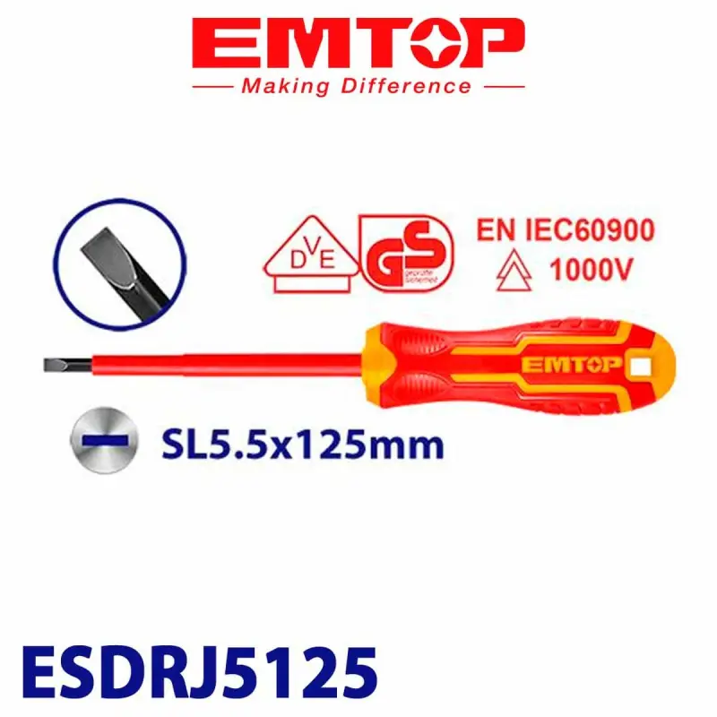 Emtop ESDRJ5125 | Insulated Slotted Screwdriver Cr-V SL5.5x125 mm
