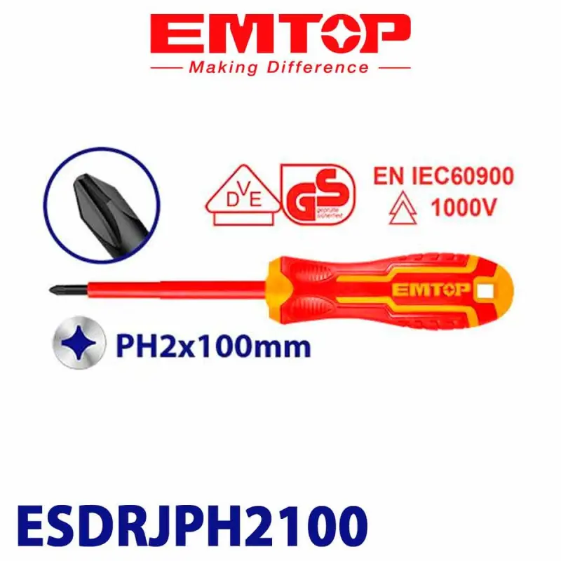 Emtop ESDRJPH2100 | Insulated Phillips Screwdriver PH2 100 mm Cr-V
