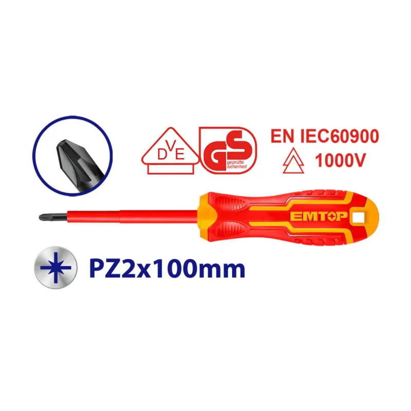 Emtop ESDRJPZ2100 | Диэлектрическая отвертка Pozidriv 1000В Cr-V PZ2*100мм