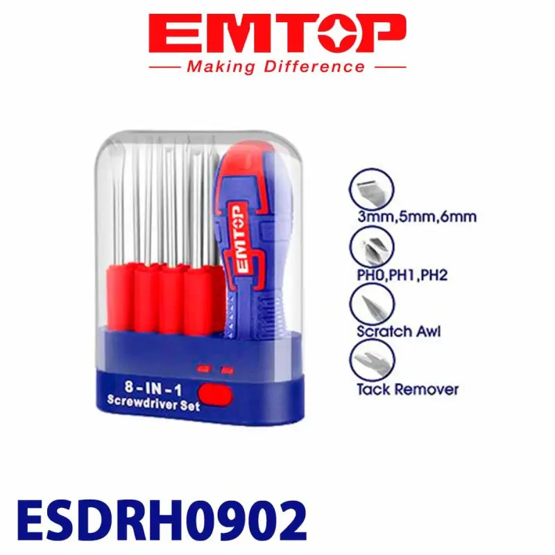 Emtop ESDRH0902 | Набор отверток с насадками 9-в-1 универсальный