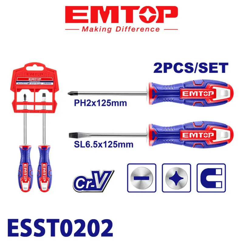 Emtop ESST0202 | Tornavida Toplumy Cr-V polat 125mm 2 sany