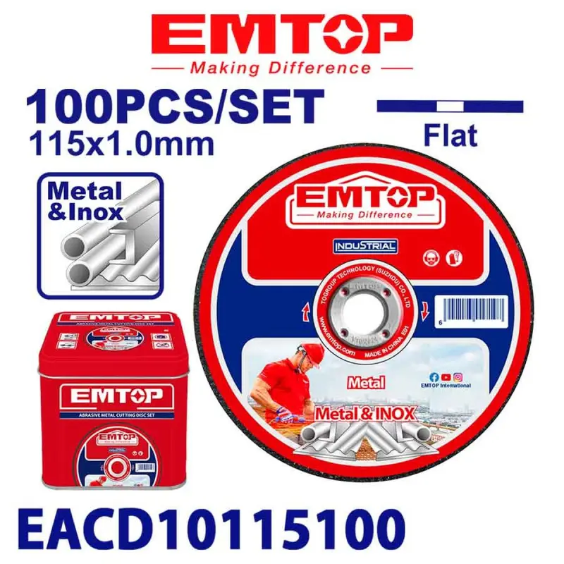 Emtop EACD10115100 | Metal Cutting Disc 115x1.0mm Bulk Pack 100 pcs