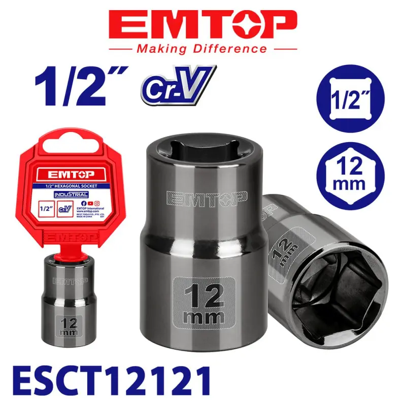 Emtop ESCT12121 | 1/2" Nasadka 12mm Hrom-wanadiý