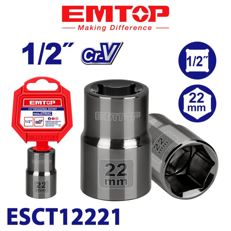 Emtop ESCT12221 | Головка 1/2" 22 мм Хром-ванадиевая