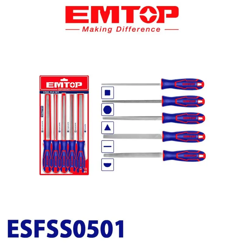 Emtop ESFSS0501 | File Set 8 inch (5 pcs) High-Carbon Steel
