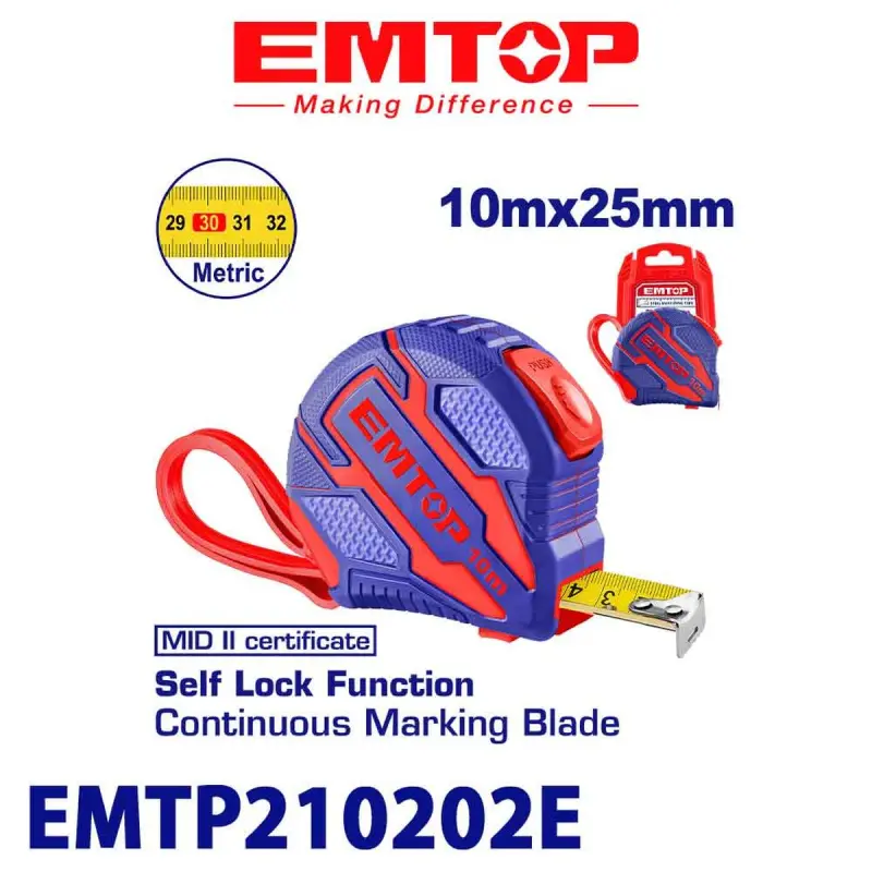 Emtop EMTP210202E | Рулетка 10м x 25мм