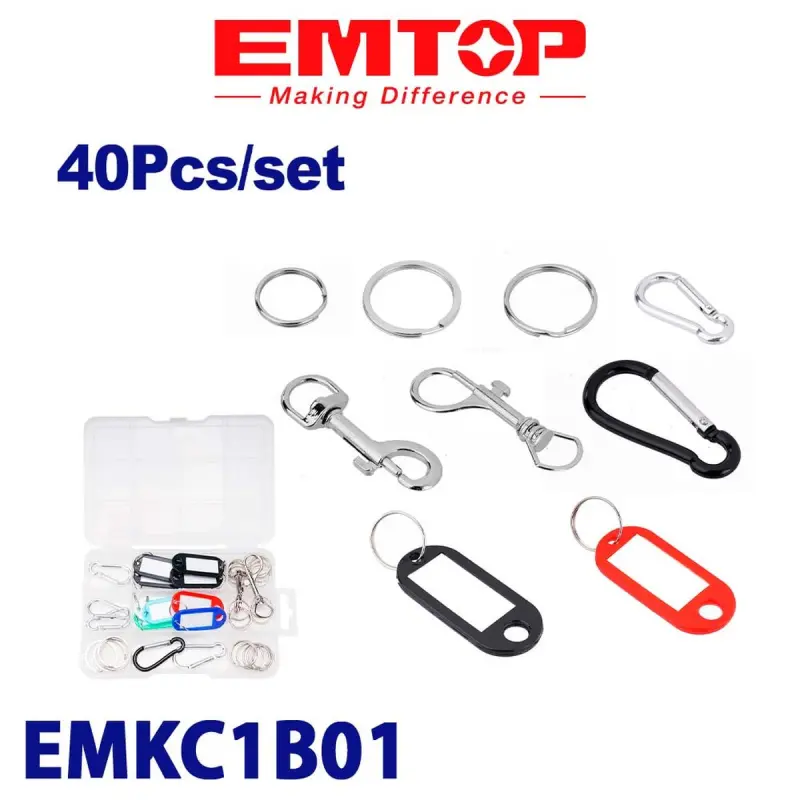 Emtop EMKC1B01 | Keychain Set Mix 40 pcs Durable Metal