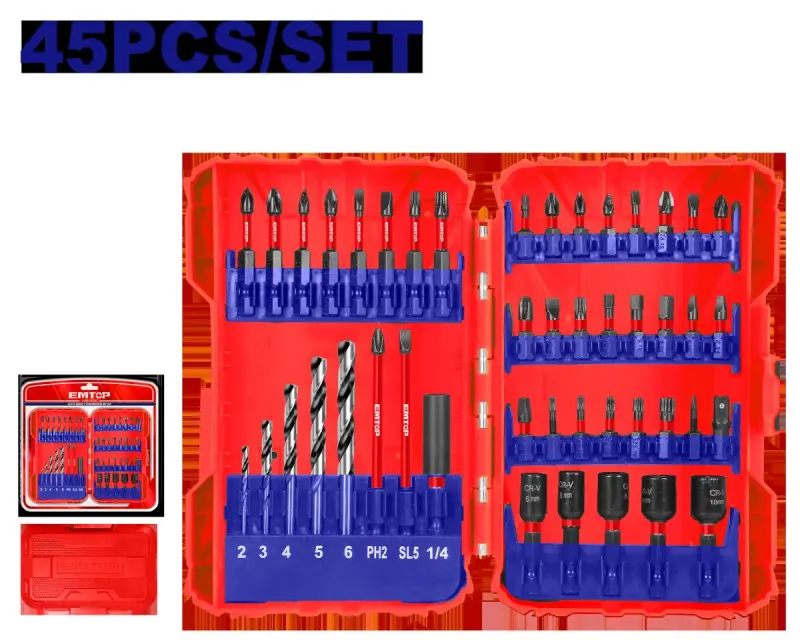 Emtop ESBT04501 | Набор насадок 45шт PH/PZ/SL