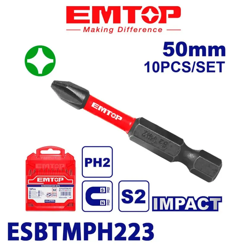 Emtop ESBTMPH223 | PH2 Impact Bit Set 50mm 10pcs