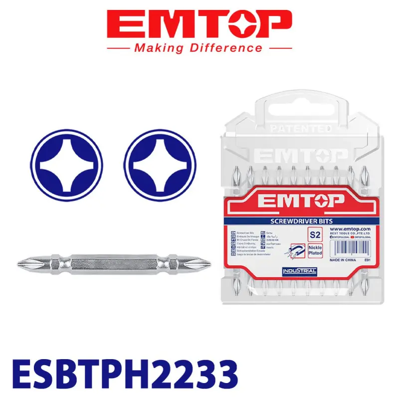 Emtop ESBTPH2233 | PH2 Iki taraply bit 65mm, 10 sanylyk bukja