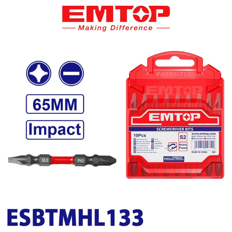 Emtop ESBTMHL133 | PH2 Iki Taraply Urgy Bit 65mm 10 sany