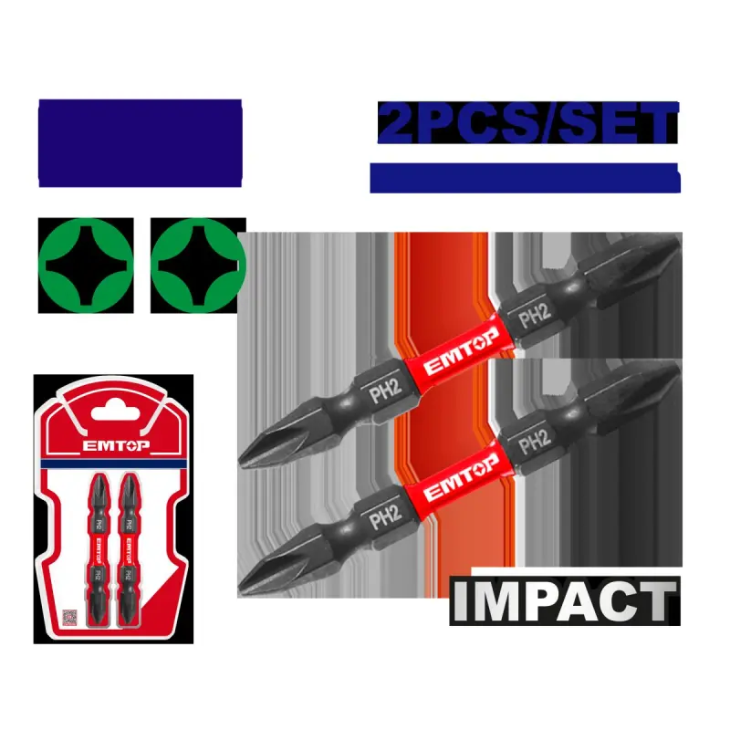 Emtop ESBTM7PH265 | Набор ударных бит PH2+PH2 65мм 2шт